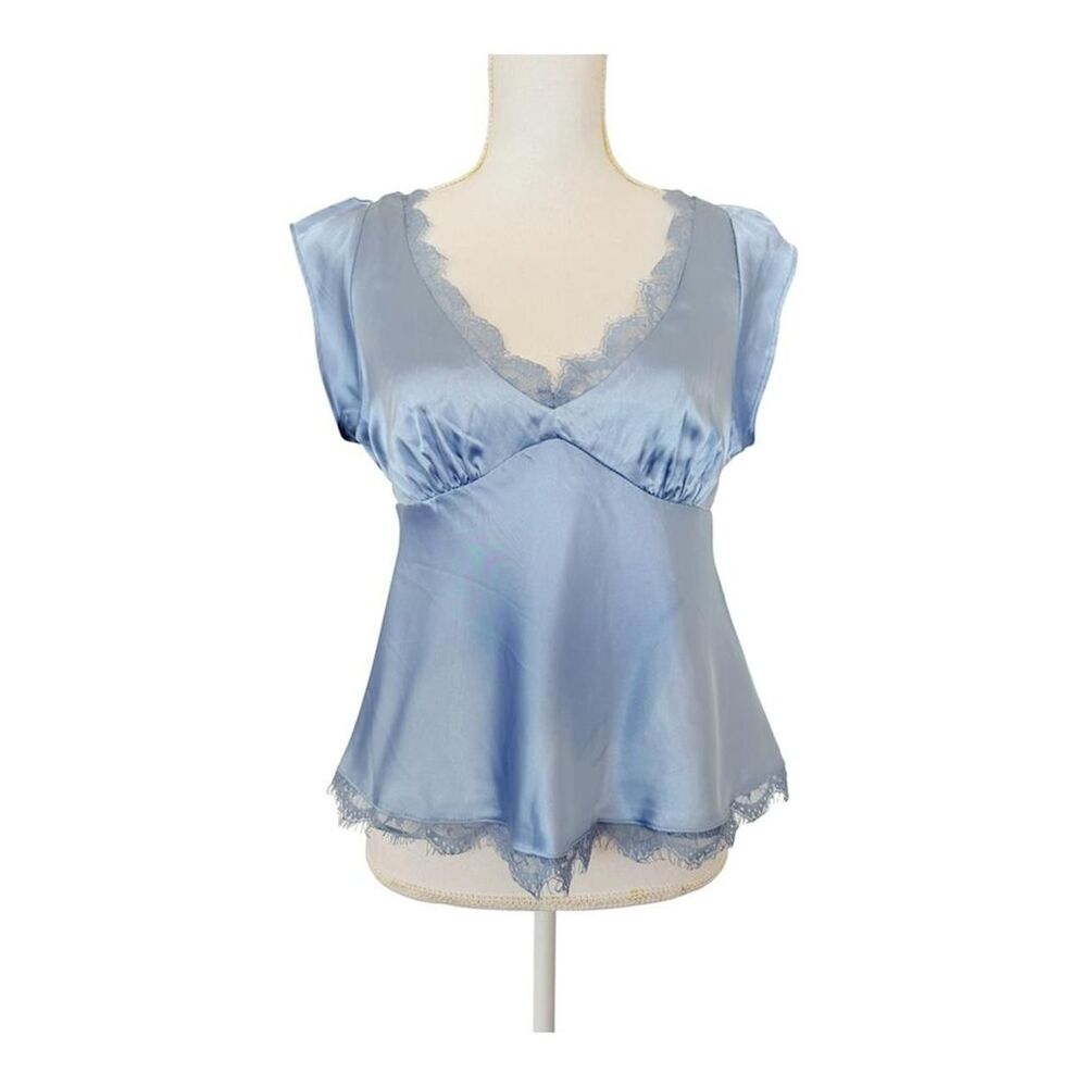 NWT Meraki Women's Baby Blue Satin Lace Crop Top (Anthropologie Label) Size S